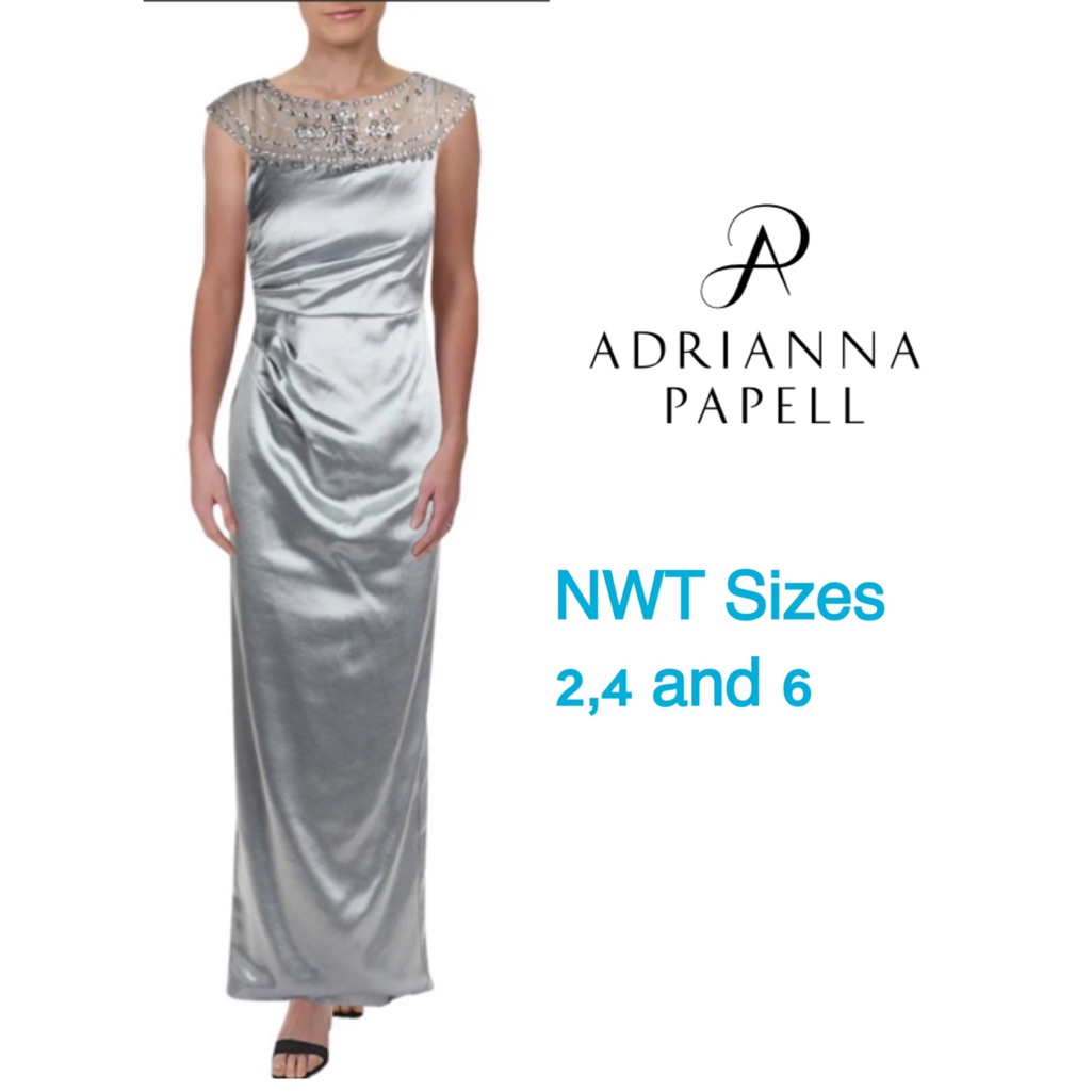 Nwt Silver Adrianna Pappel Beaded Mesh Icy Mint Maxi Embellished Crystal 2